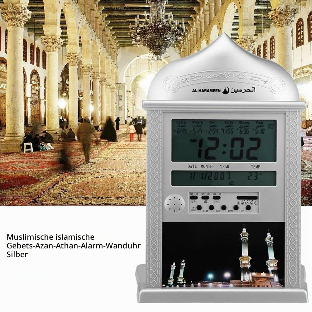 Islamischer Azan Wecker Muslim Azan Wanduhr Gebet Uhr Digital Alarm Athan Ha-4004 Uhr Silber