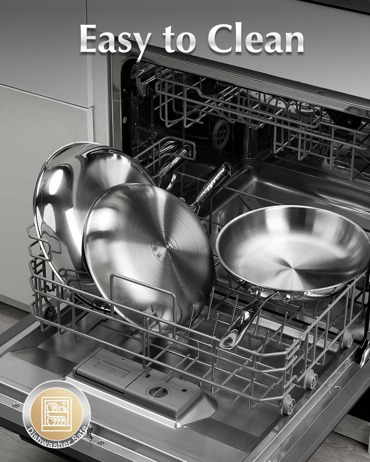 KOCH SYSTEME CS Tri-Ply Stainless Steel Pan, 10 Inch Stainless Steel Frying Pan with Stay-Cool Handle, Dishwasher and Oven Safe, Non-Toxic Staniless Steel Skillet, Compatible with All Cooktops