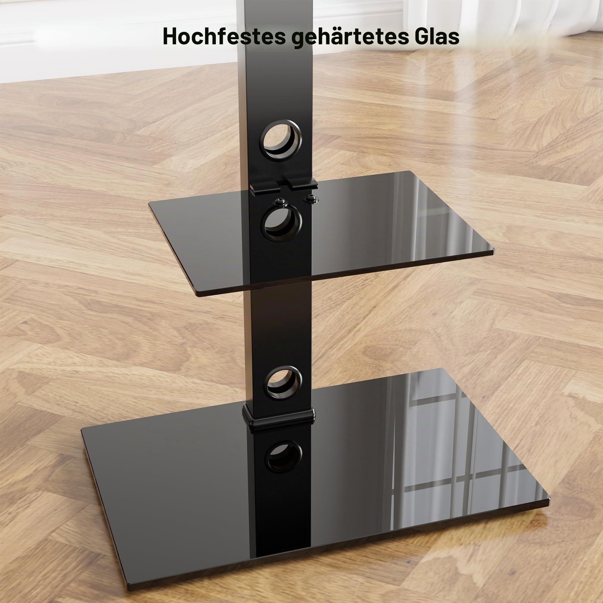 BONTEC TV Ständer für 30-70 Zoll Fernseher, 2 Glasablagen, bis zu 40 kg