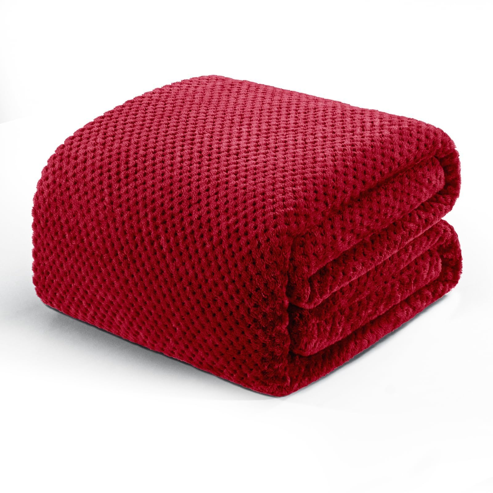 Exclusivo Mezcla Fleece Bed Blanket Double Size, Super Soft and Warm Blankets for Couch, Sofa and Bed Waffle Textured, Cozy, Fuzzy and Lightweight, Deep Red, 150x200 CM