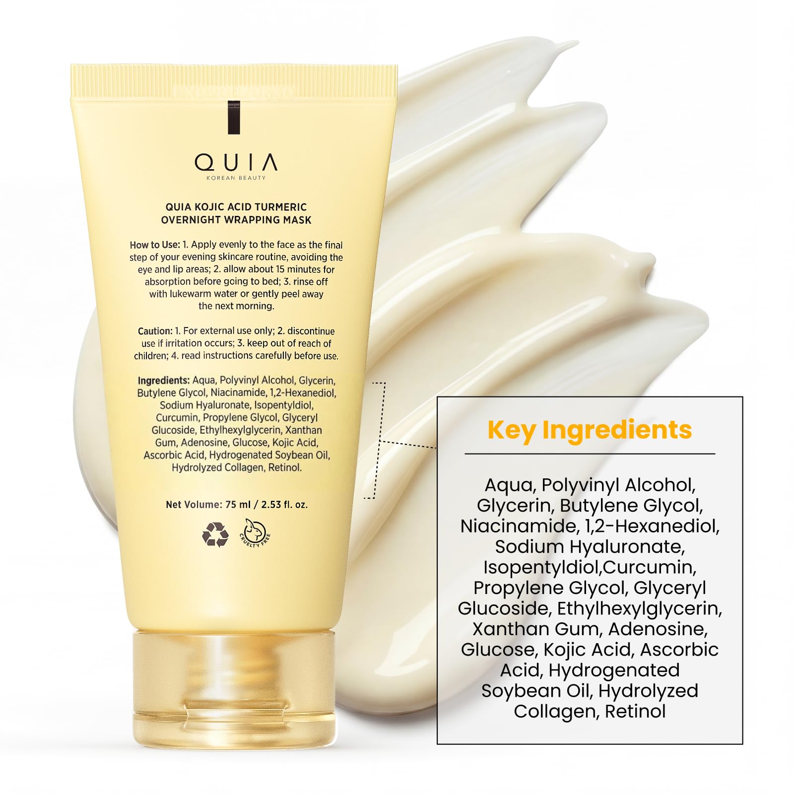 QUIA Turmeric + Kojic Acid Overnight Wrapping Mask for Glowing Skin