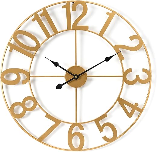 Sorbus Large Wall Clock for Living Room Decor - Wall Clock for Kitchen - 24 inch Big Wall Clock Decorative - Metal Wall Art - Analog Large Clock for Bedroom, Home, Kitchen, Office, Wall Decor (Gold)