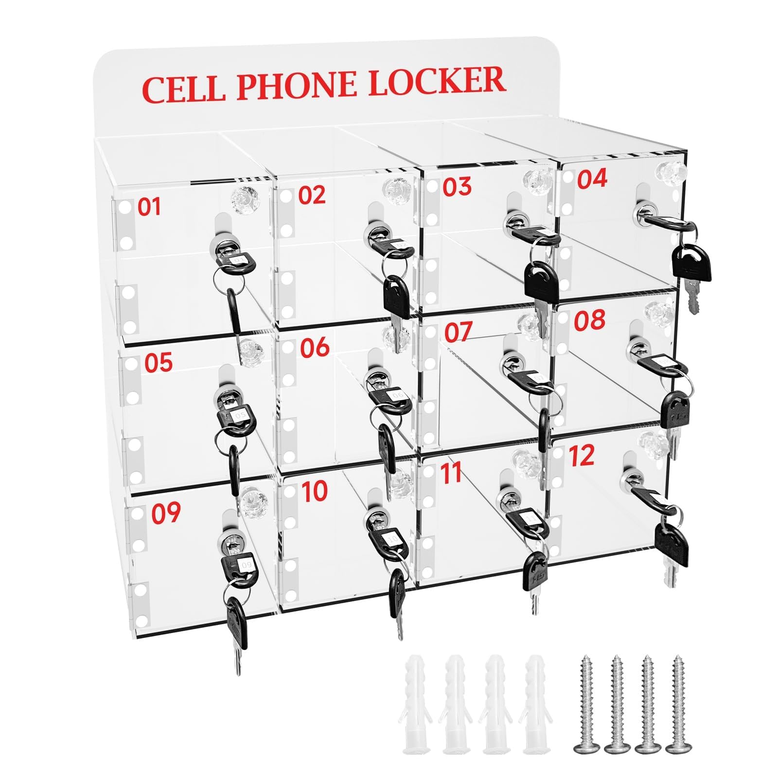 SDdPulse Armadietto per telefono in acrilico trasparente con 12/20 slot a parete con chiave, per telefoni, pratico e sicuro per aule, uffici e sale conferenze, sicuro e solido, 12 slot