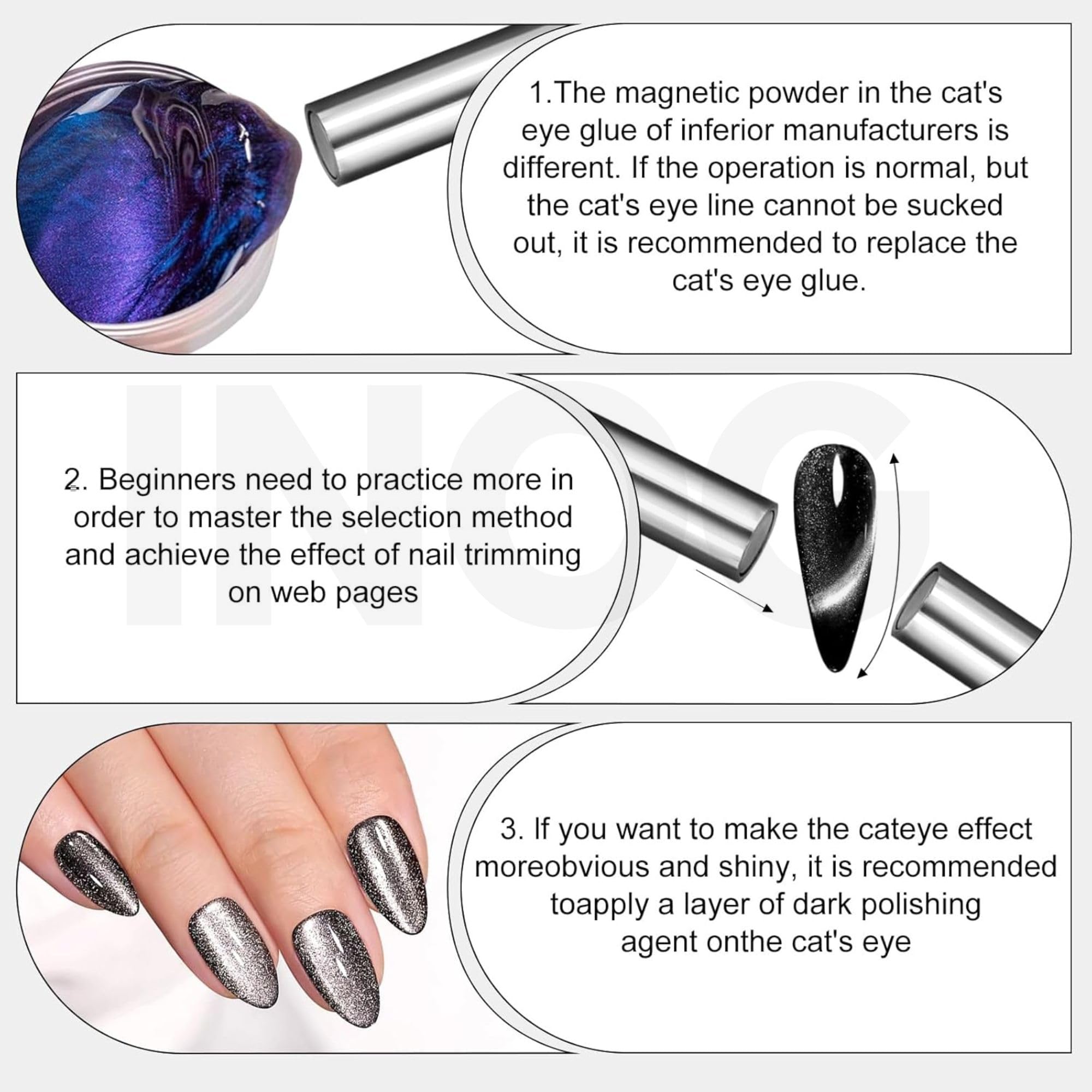 INOG Nail Magnet Tool,Super Long Double-head Nail Magnet Pens Magnet Stick 3D Magnetic Cat Eye Gel Polish Nail Art, for DIY 3d Magnetic, Salon, Studio or Home (Double-head) 3