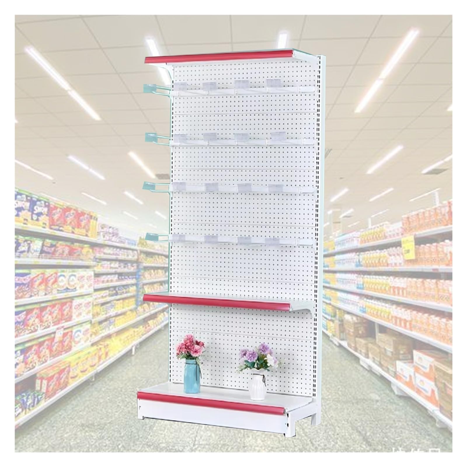 Estante Grande de exhibición para supermercado con Ganchos, Expositor de Piso para Dulces y Snacks, para Cine, Concesionario, Funda para teléfono, Calcetines y Snacks (Blanco, 72 cm de Largo