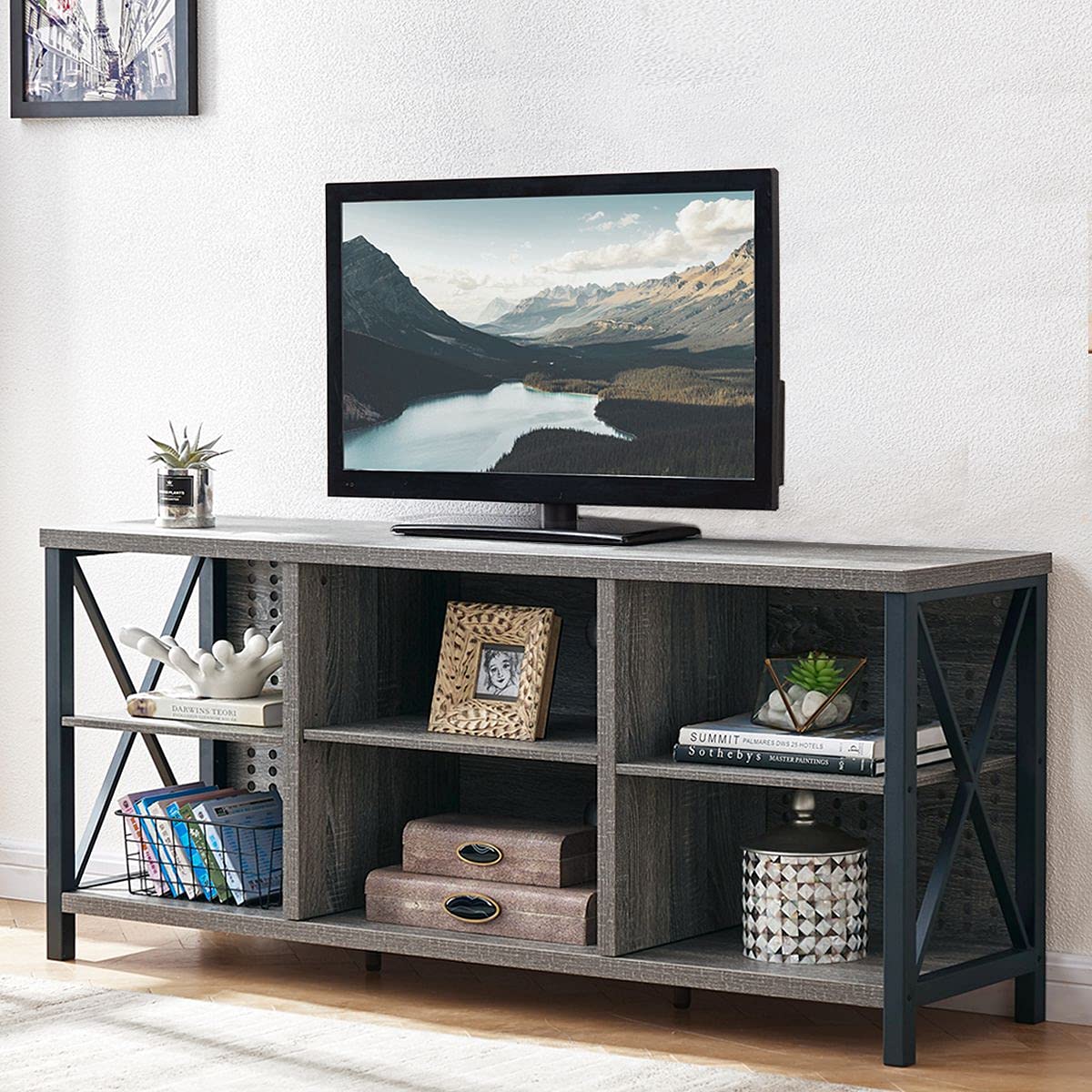 Buy LVB Rustic Entertainment Center for 65 Inch TV, Industrial Wood TV