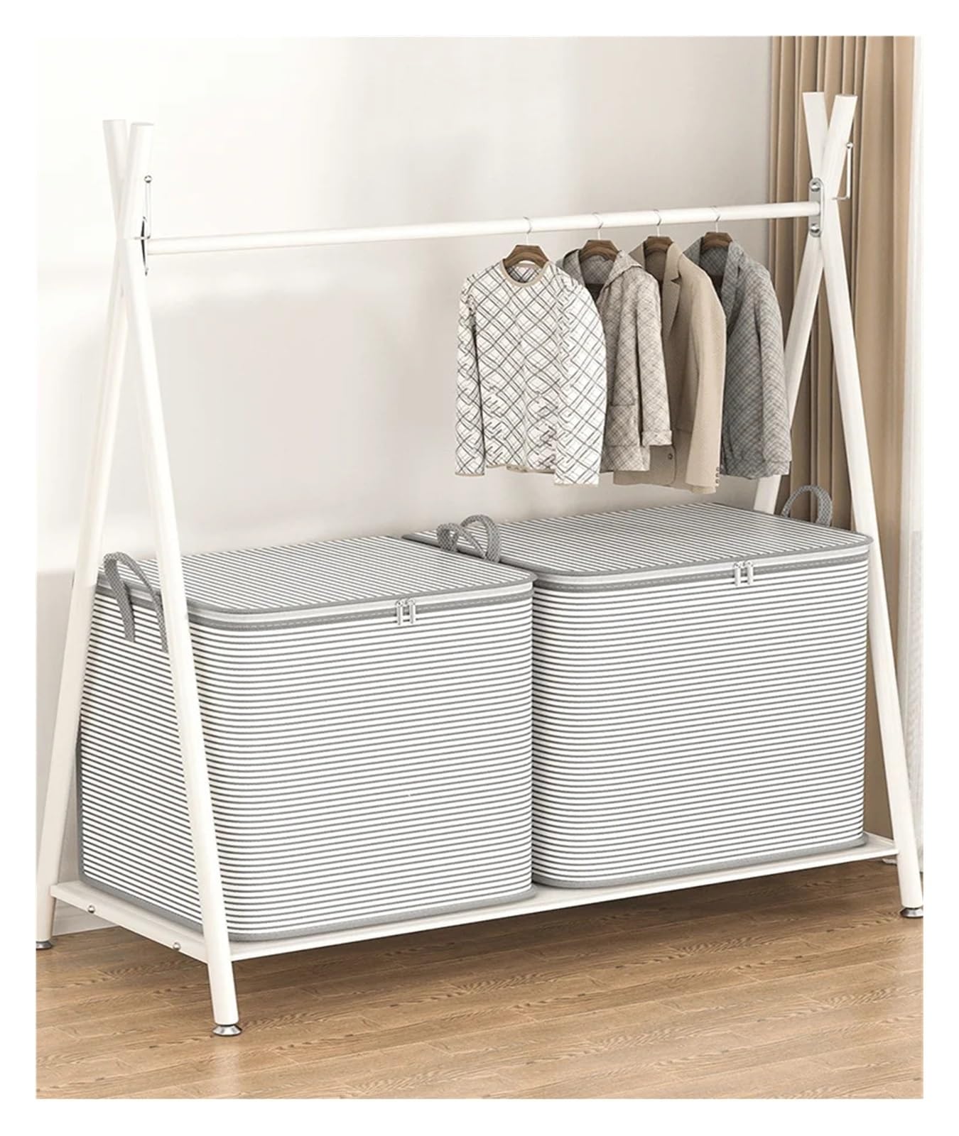 Aufbewahrungstasche für Kleidung, Stoff-Aufbewahrungsboxen, faltbare Stofftaschen for Kleidung mit Deckel, hellgrau, 30 l–150 l(150L)