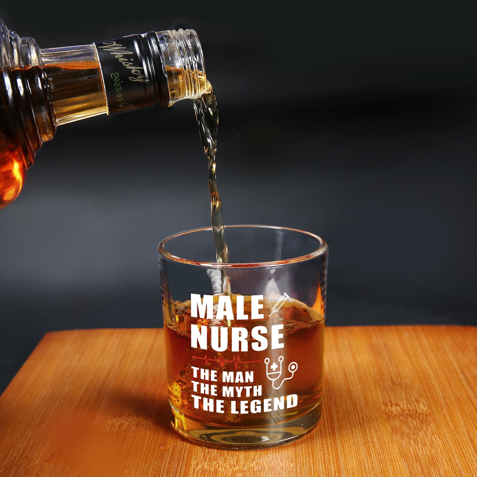 Jogskeor Male Nurse Whiskey Glass, 10oz The Man The Myth The Legend Engraved Rocks Glass, Unique Funny Gift for Male Nurses, Doctor, Medical Staff, Birthday Christmas Gift