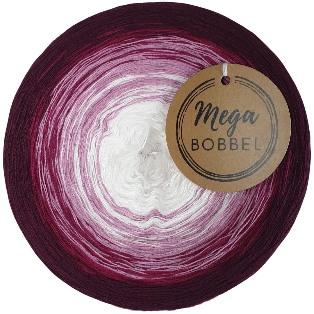 MegaBobbel*Amarena Kirsch*A487* (Außenfarbe: Vino) Farbverlaufsgarn - Lace Garn Bobbel Wolle zum Häkeln & Stricken - 50% Baumwolle/50% Polyacryl (4 fädig, 3750m)