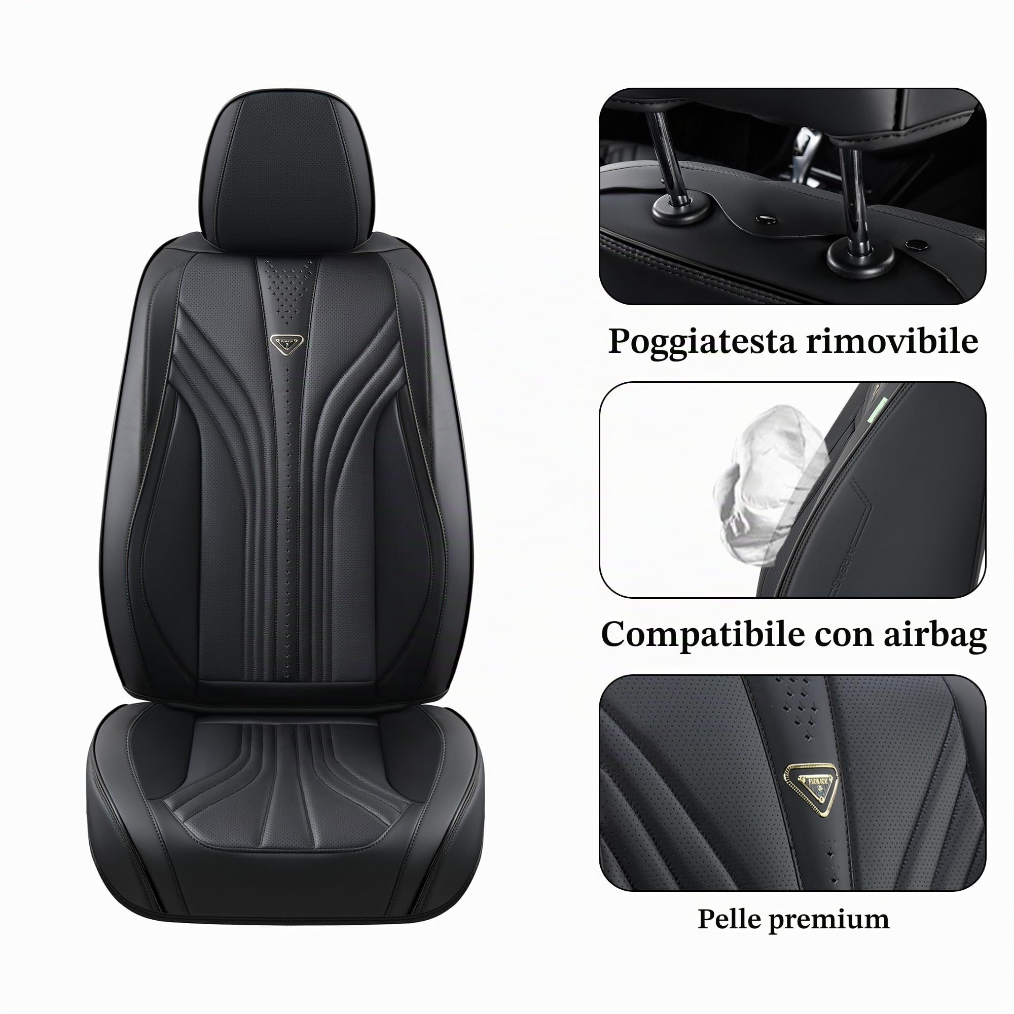 FLORICH 2 Coprisedili Anteriori in Pelle Universali per Auto Compatibili con il 95% Delle Berline, SUV, Pick-up e Monovolume (Anteriori, Nero02)