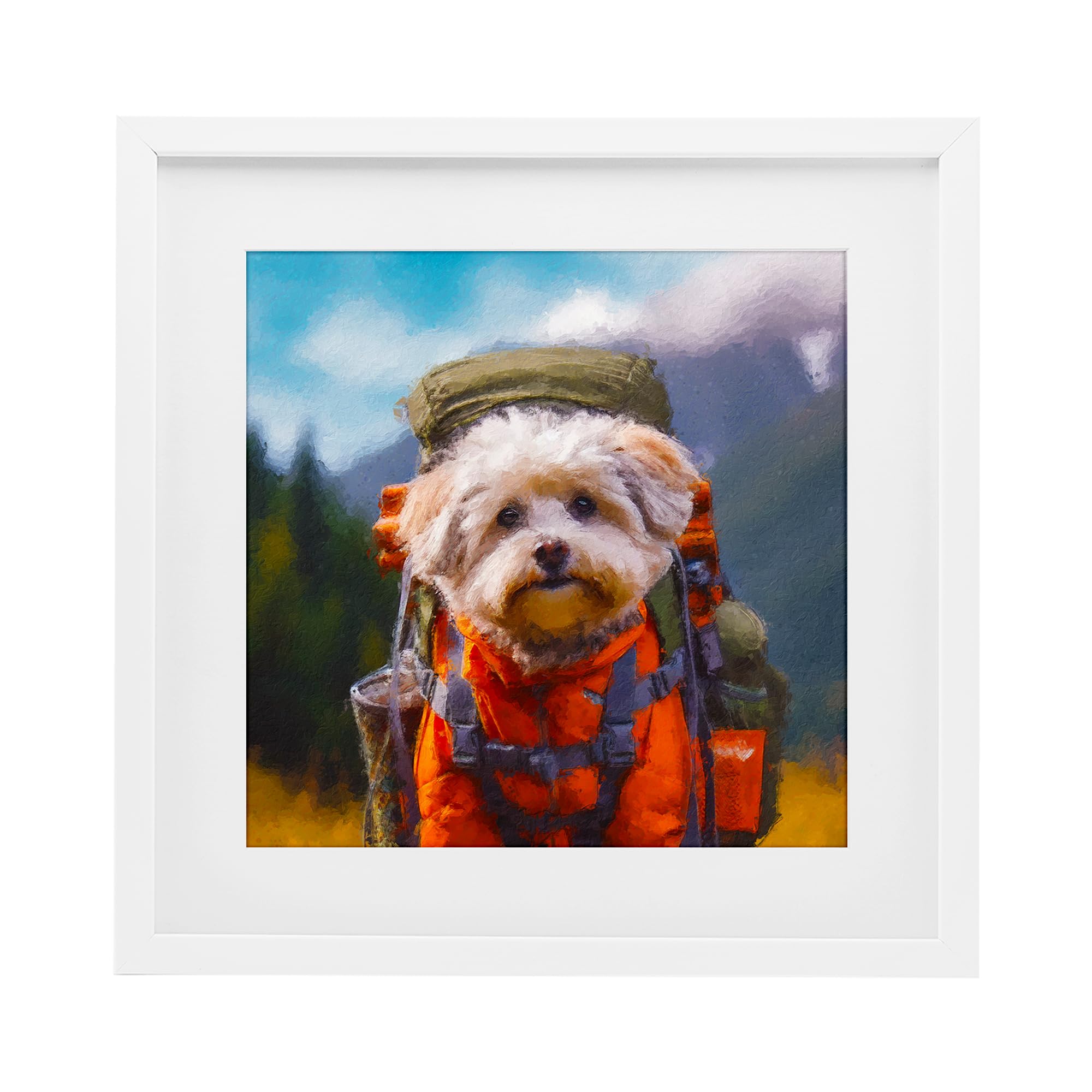 Stupell Industries Coastal White (Textured) 'Adventuring Hiker Dog'| Framed Print Under Glass