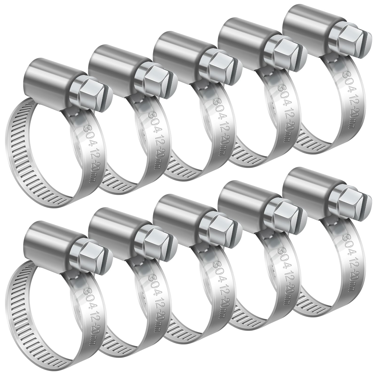 Bolatus Silver 12-20Mm Hose Clips, 10 Pcs Hose Clamps 304 Stainless Steel
