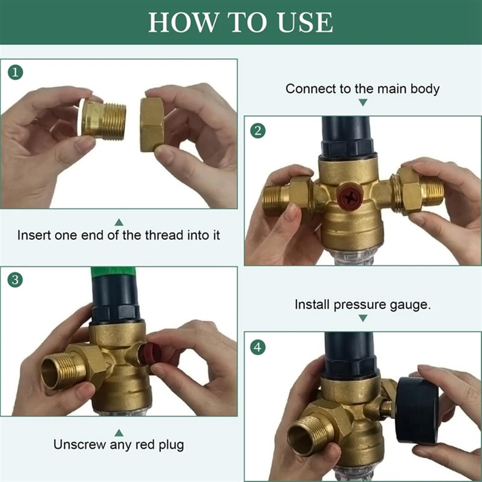 Regolatore di Pressione Acqua 3/4 Pollici con manometro e Filtro a Rete, regolatore di Pressione DN20 for Acqua Potabile per Tubi, impianti di irrigazione