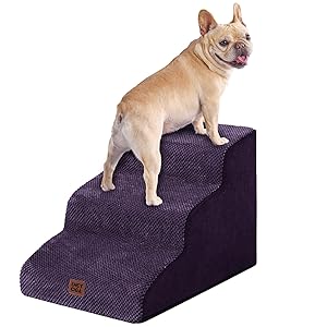 EHEYCIGA Curved Dog Stairs Ramp for Small Dogs 15.7" H, 3-Step Dog Steps for Couch Sofa and Chair, Pet Stairs for Cats, Non-Slip Balanced Pet Steps Indoor, Purple