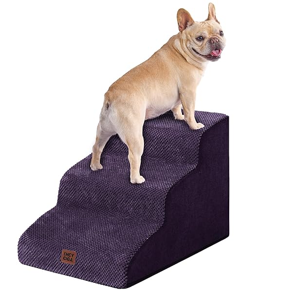 EHEYCIGA Curved Dog Stairs Ramp for Small Dogs 15.7" H, 3-Step Dog Steps for Couch Sofa and Chair, Pet Stairs for Cats, Non-Slip Balanced Pet Steps Indoor, Purple