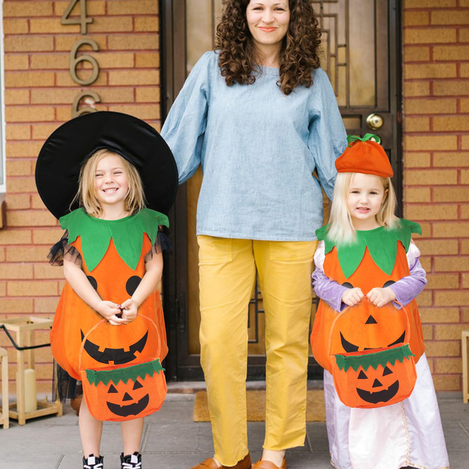 Celebration Directre Halloween Pumpkin Costume for Kids Pumpkin Outfits Cosplay Festival Fancy Dress Pumpkin Outfit with Pumpkin Hat Candy Bag Shoes for Baby Boys Girls (S) - Image 4