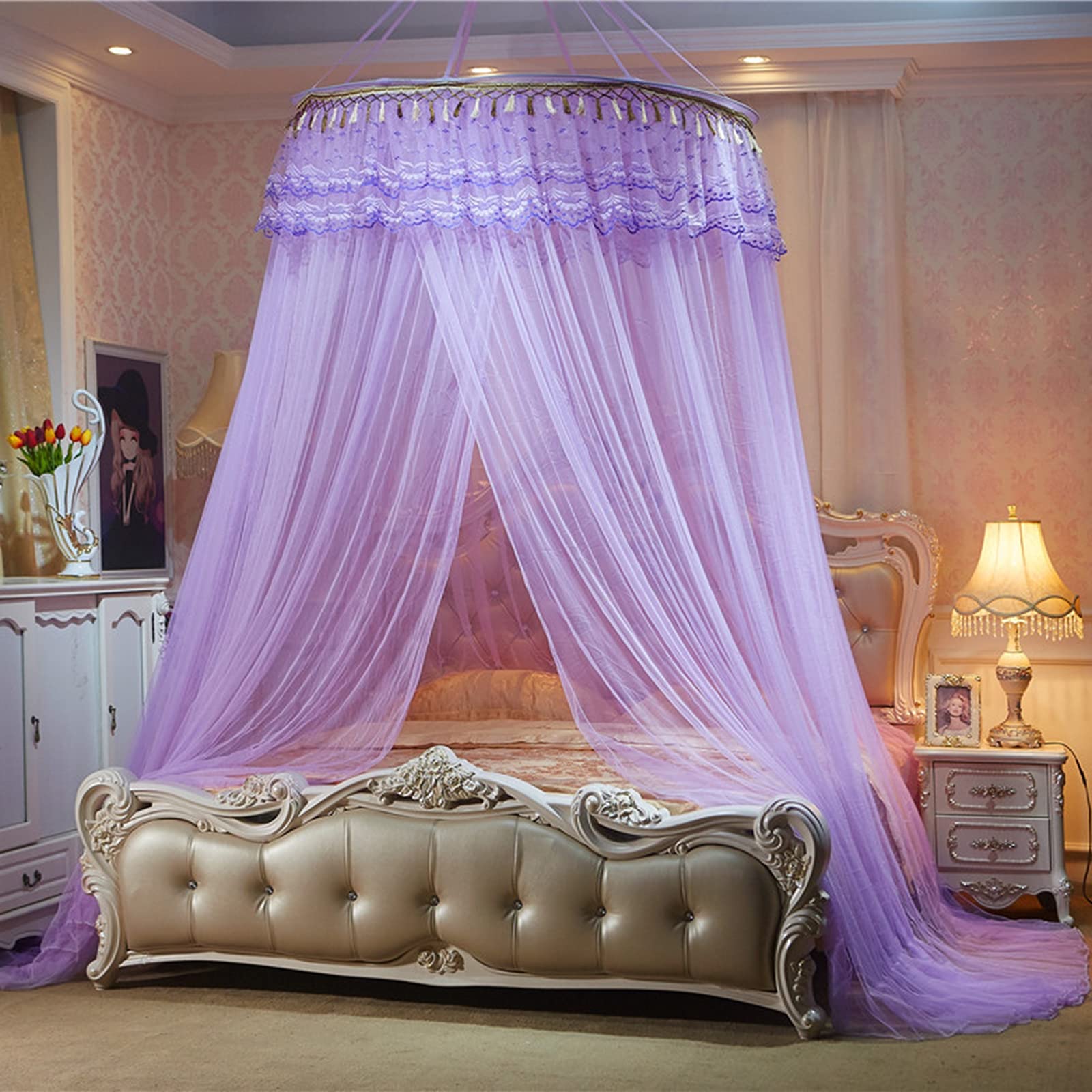 Moustiquaire de luxe violette grand dôme pour lit king size