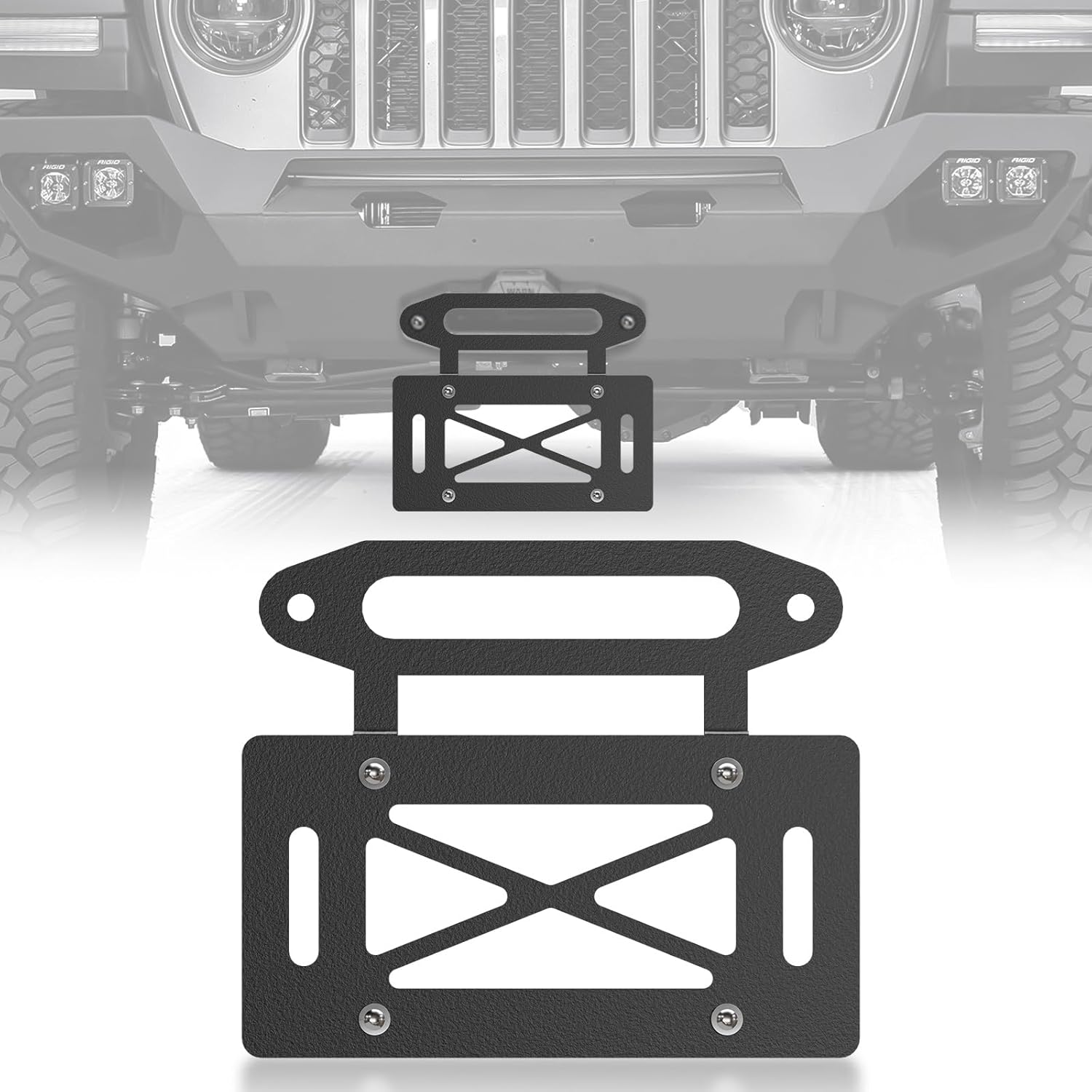 Winch License Plate Frame for 10" Hawse Fairlead, Universal Front License Bracket Holder Relocation, Bumper Winch Mount Roller, Compatible with Most Pickup Trucks, Off-Road Cars and SUVs