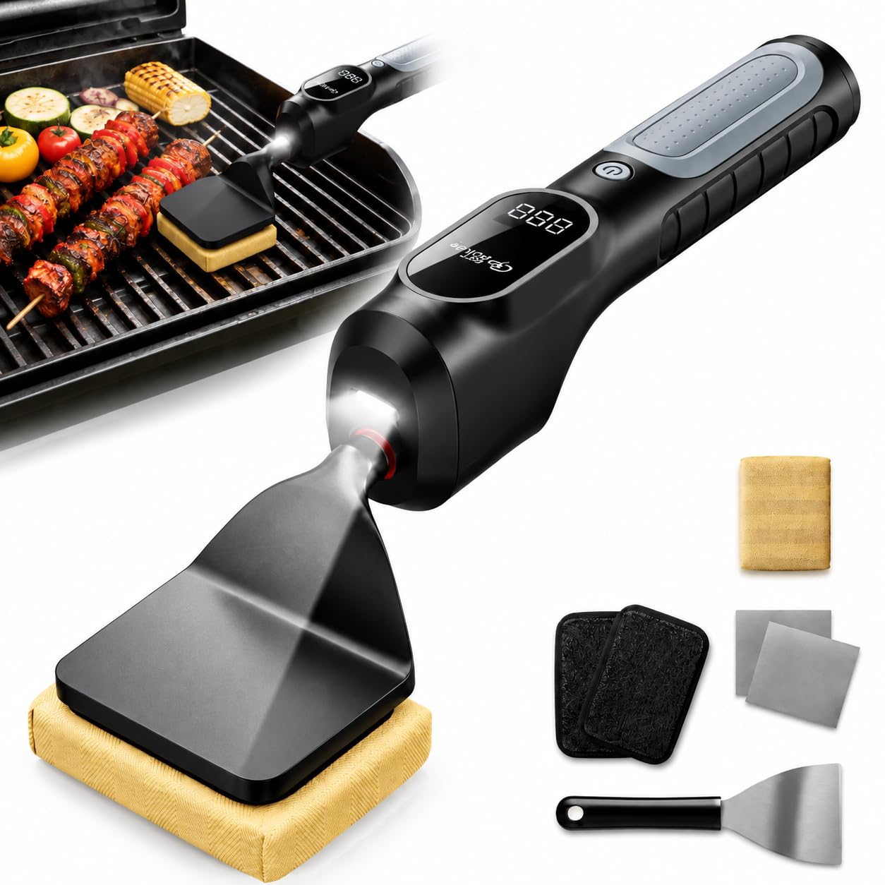 Elektrische Grillbürste Akku,kabellos,druckbasierte Drehzahlregelung,wiederaufladbar,leicht zu reinigen,kompatibel mit den meisten Grillgeräten,Nicht ausfallende Metallborsten