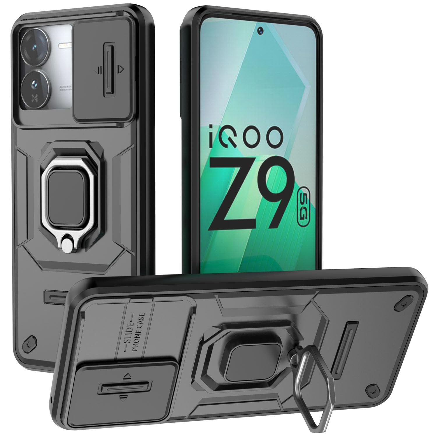 Newlike Back Cover for Sliding Lens Cover and Rotating Holder Anti-Fall Case with Magnetic Car Holder Back Cover for iQOO Z9 5G -Black (B0D4ML1WPR) Amazon Price History, Amazon Price Tracker