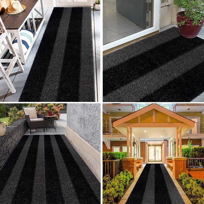 Vista 6 de ALTRUISTIC Césped artificial a rayas, 3 x 7 pies, 0.8 pulgadas de alta densidad (gris y negro), alfombra de pasillo para interiores y exteriores