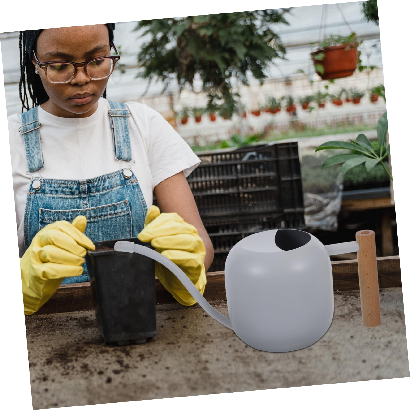 Regadera De Inoxidable Mango De Madera De Boca para Riego De De Interior y Jardín Capacidad De Diseño Ergonómico para Cómodo