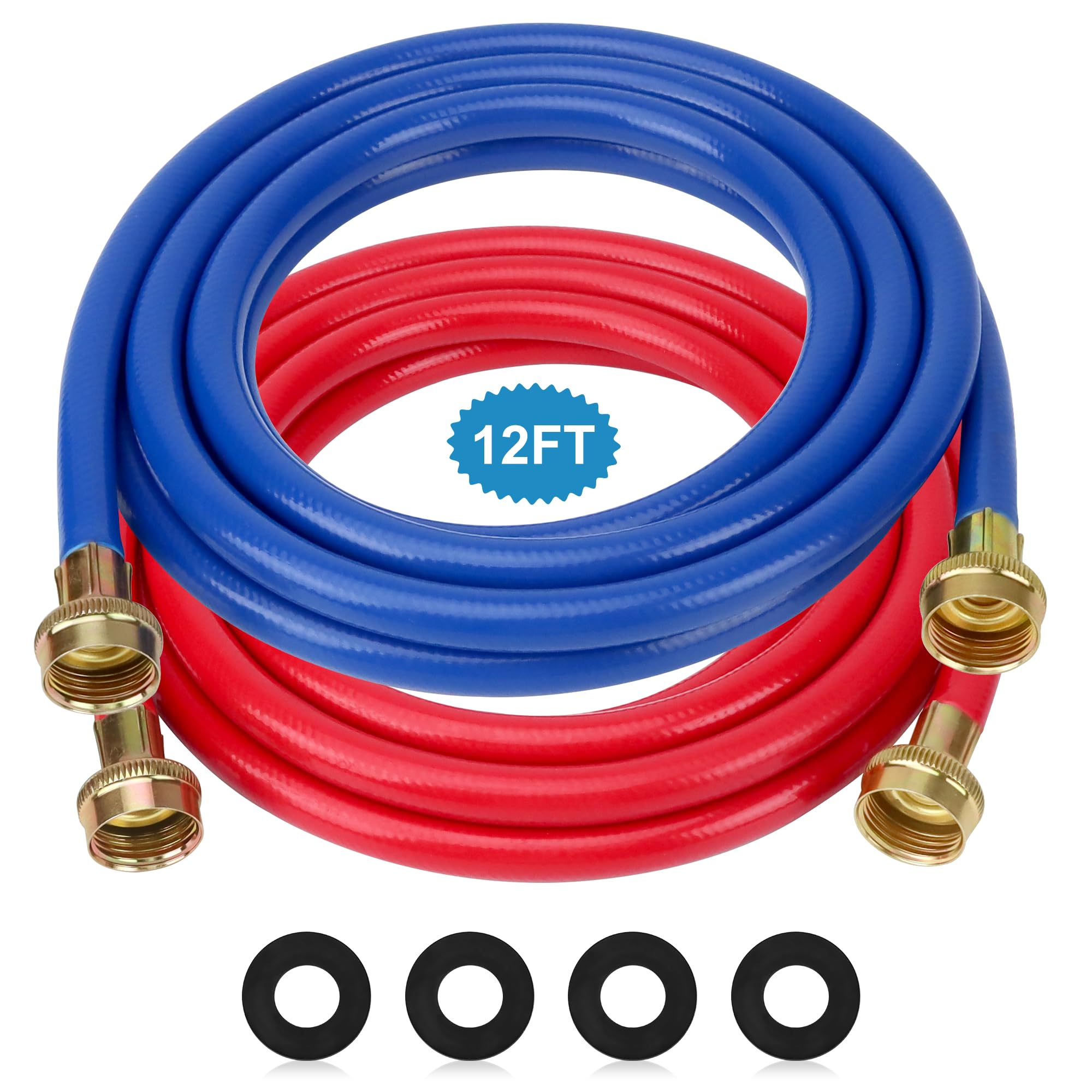 Mangueras de goma para lavadora, manguera de lavadora y secadora, líneas de suministro de conexión de 3/4 para mangueras de lavadora de agua caliente y fría, manguera universal para lavadora