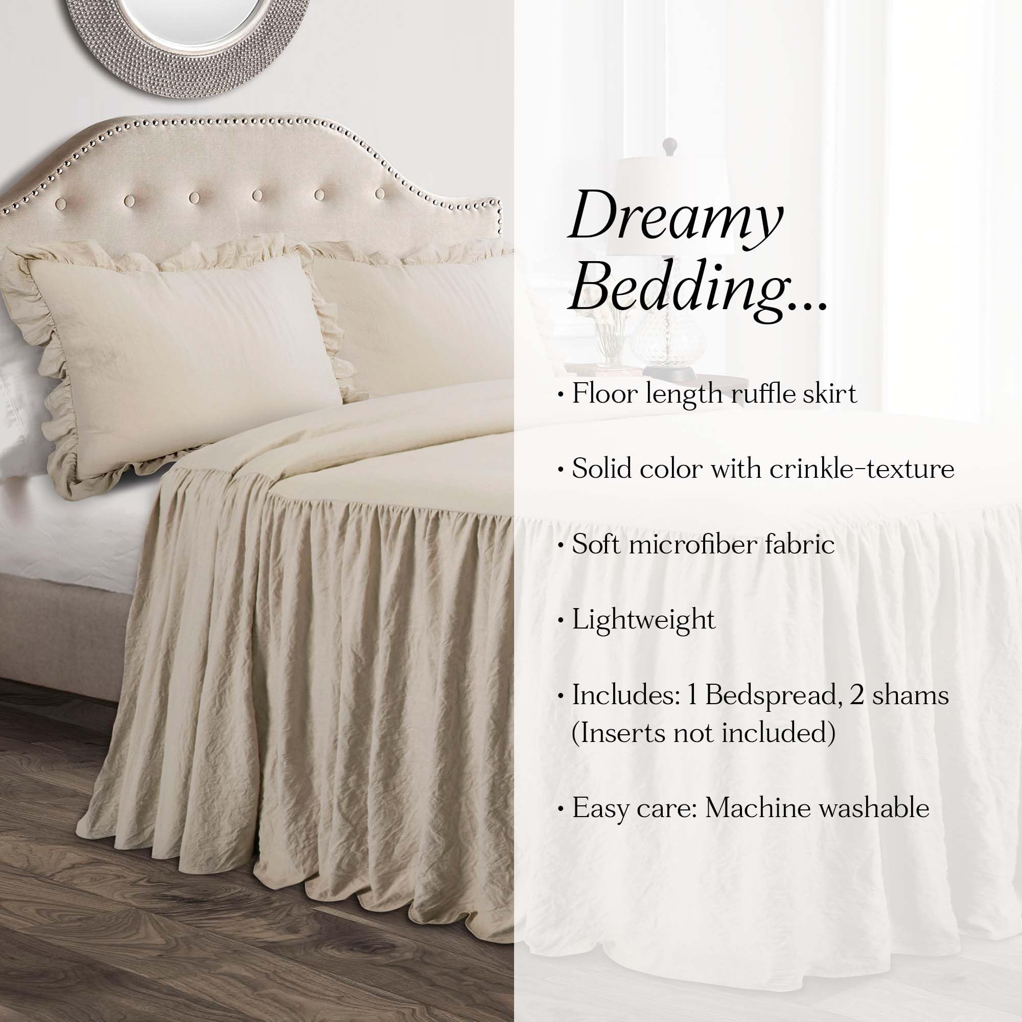 Lush Decor Set di biancheria da letto con gonna a volant, 3 pezzi, lussuoso set di biancheria da letto in stile rustico, elegante e affascinante, stile senza tempo e design classico, morbido e
