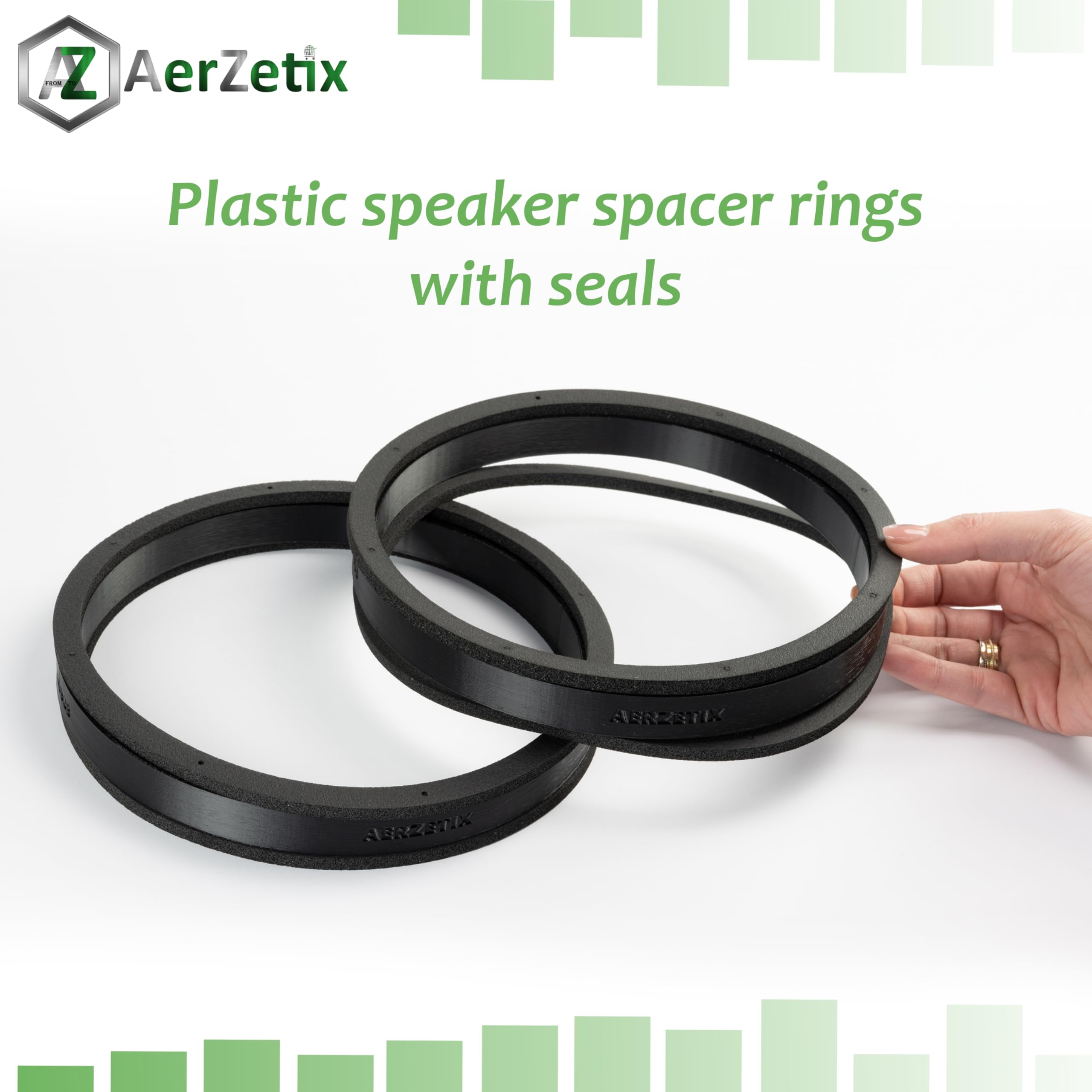 Aerzetix - Set di 2 anelli/distanziatori/boccole distanziatrici per altoparlanti Ø200x18 mm in plastica ABS + 4 guarnizioni di tenuta