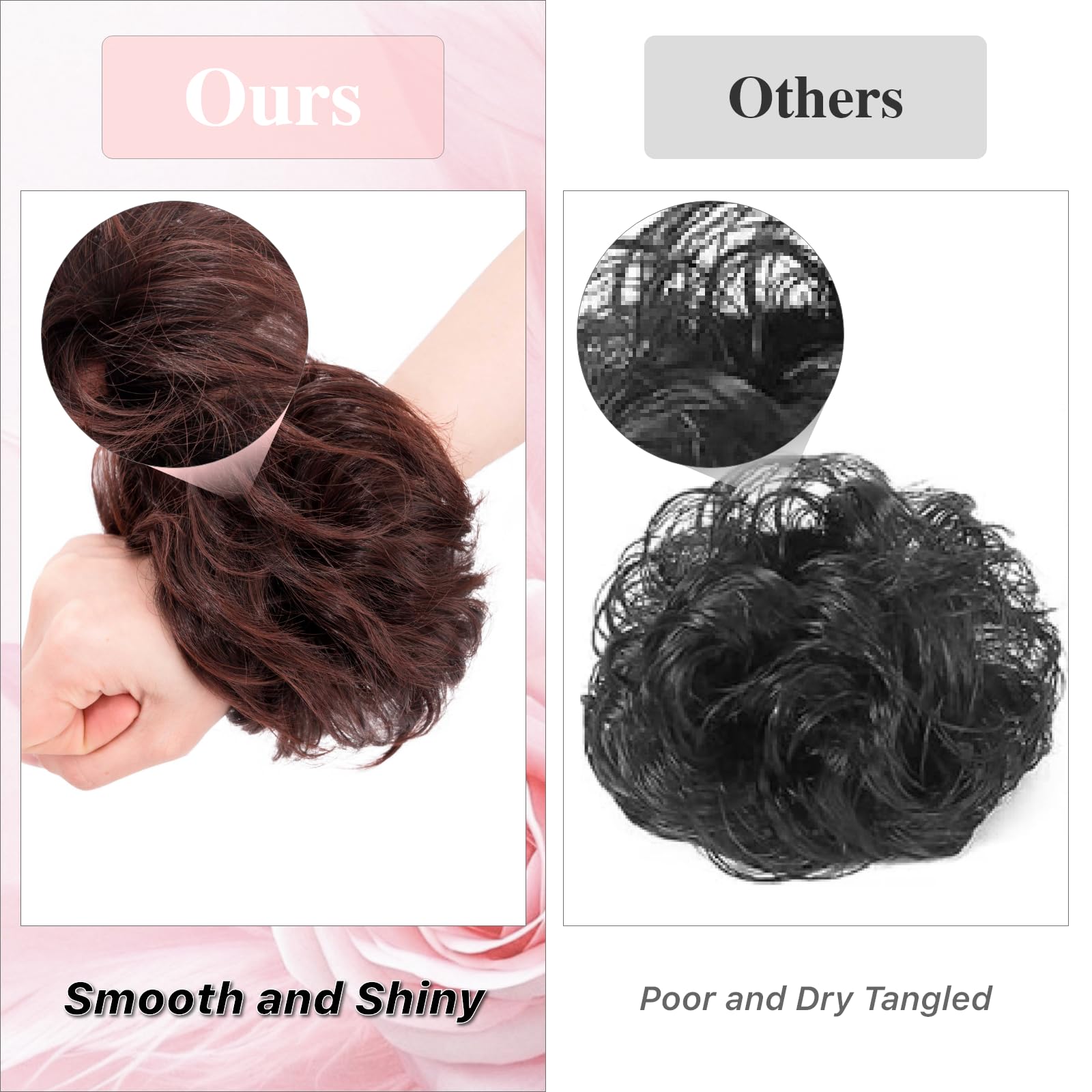 Benehair Messy Bun Hair Piece Curly Wavy Hair Scrunchies Messy Bun Scrunchie Synthetic Donut Updo Hair Pieces for Women Girls (Dark Auburn with Highlight - Image 4