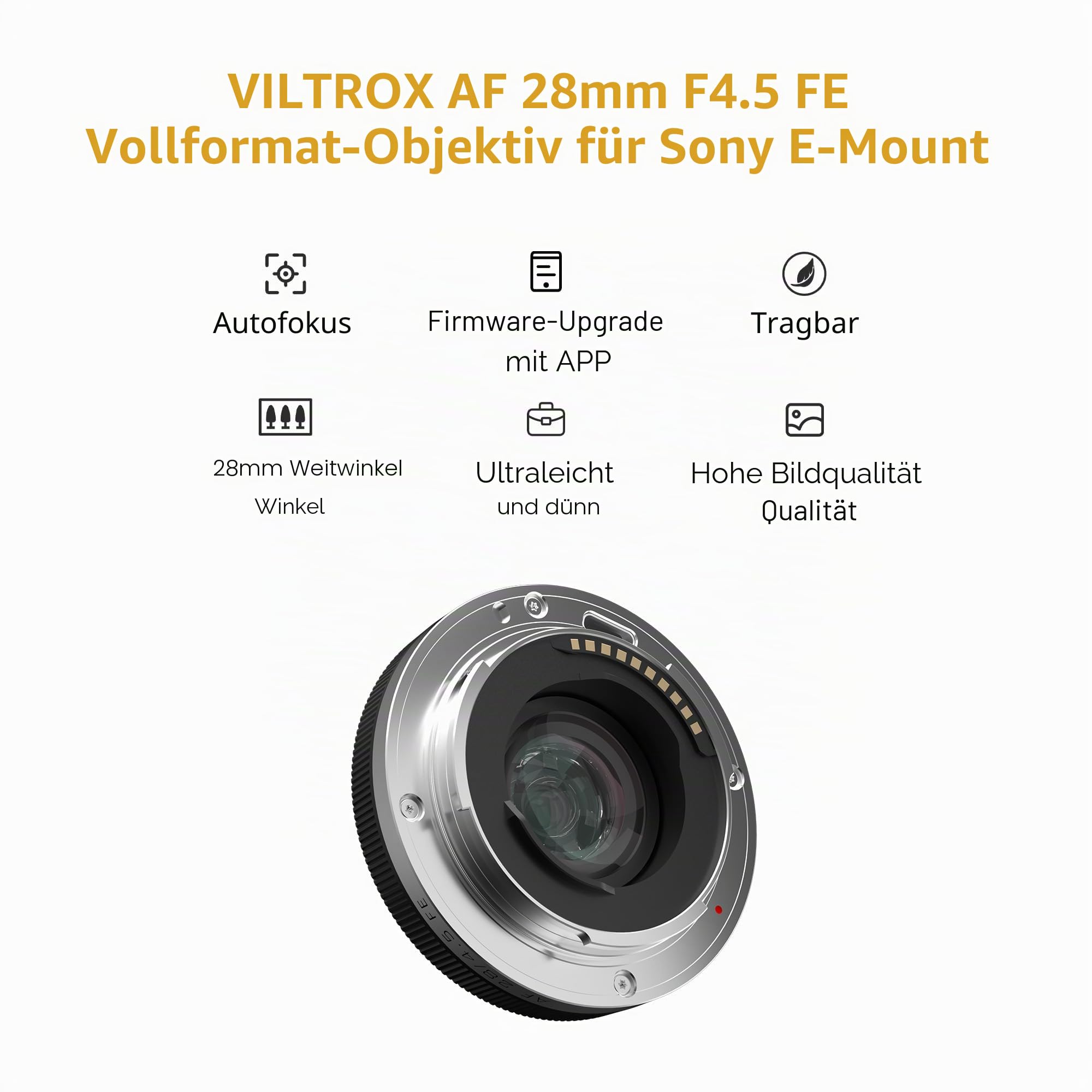 VILTROX AF 28mm F4.5 Pancake Objektiv für Sony E-Mount Vollformat, Autofokus Weitwinkel Festbrennweite, Kompaktes Leichtes Kameraobjektiv für Sony Alpha A7 A7III A7IV A7R A7RV A7C A1 FX3