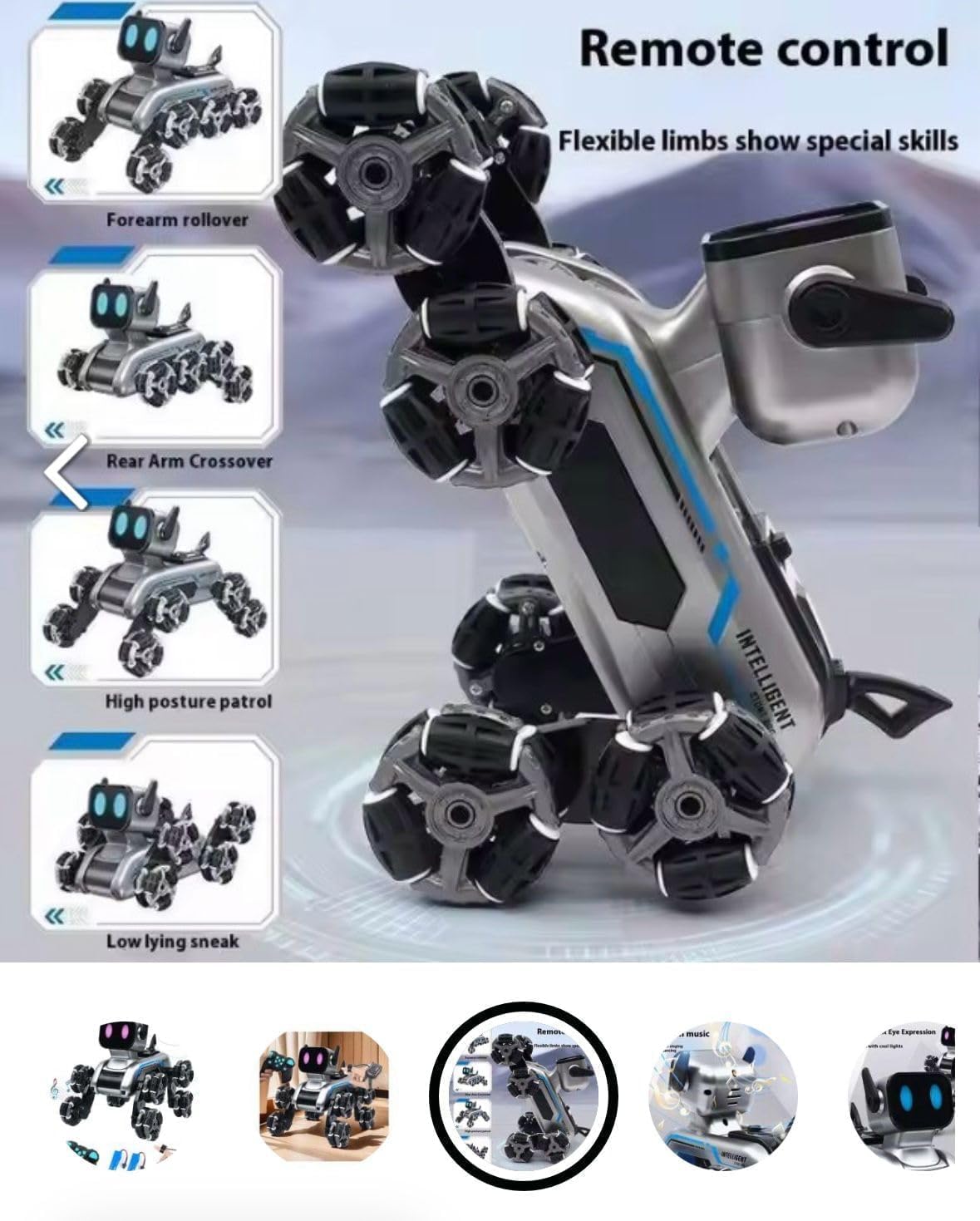 TIUDTOY Control Pet Dog Toy with 8-Wheel RC Stunt Robot Dog Drift Wheels, Cool Smoke Effect & Robotic Puppy for Kids (Rechargeable Battery 2.4GHz Remote 360° Spins LED Eyes Metal) 1