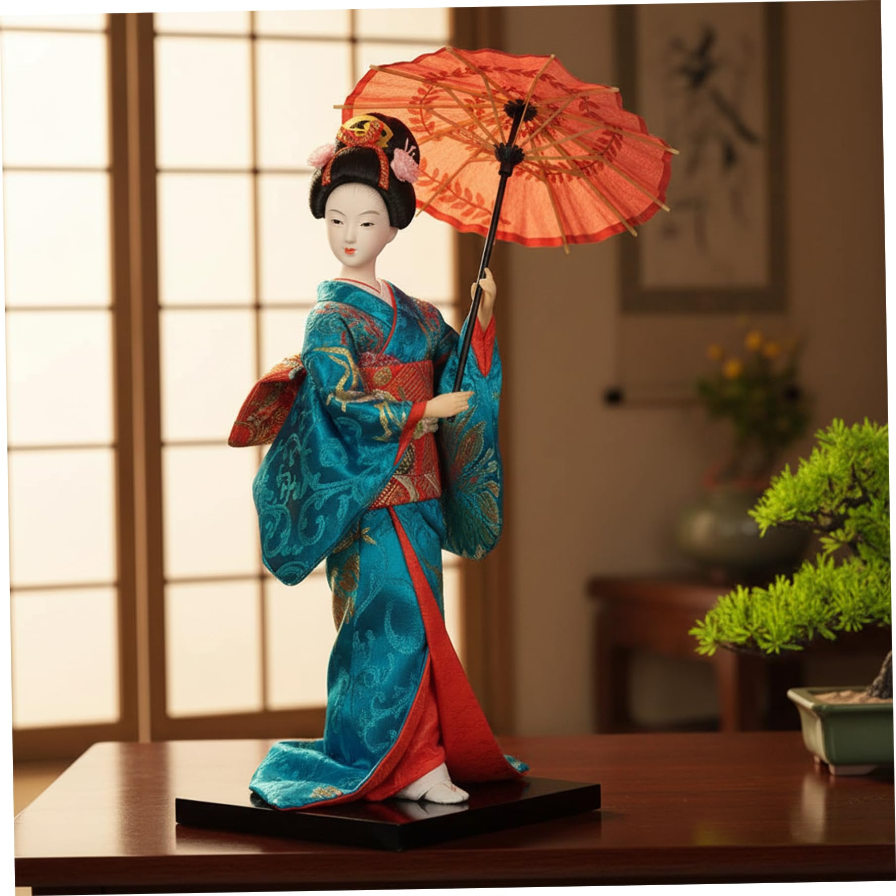 Latemeia Japanese Doll - 12 Inch Handcrafted Geisha Figurine in Kimono, Traditional Asian Decor for Home Display, Style-2, Japanese Doll, Figurines