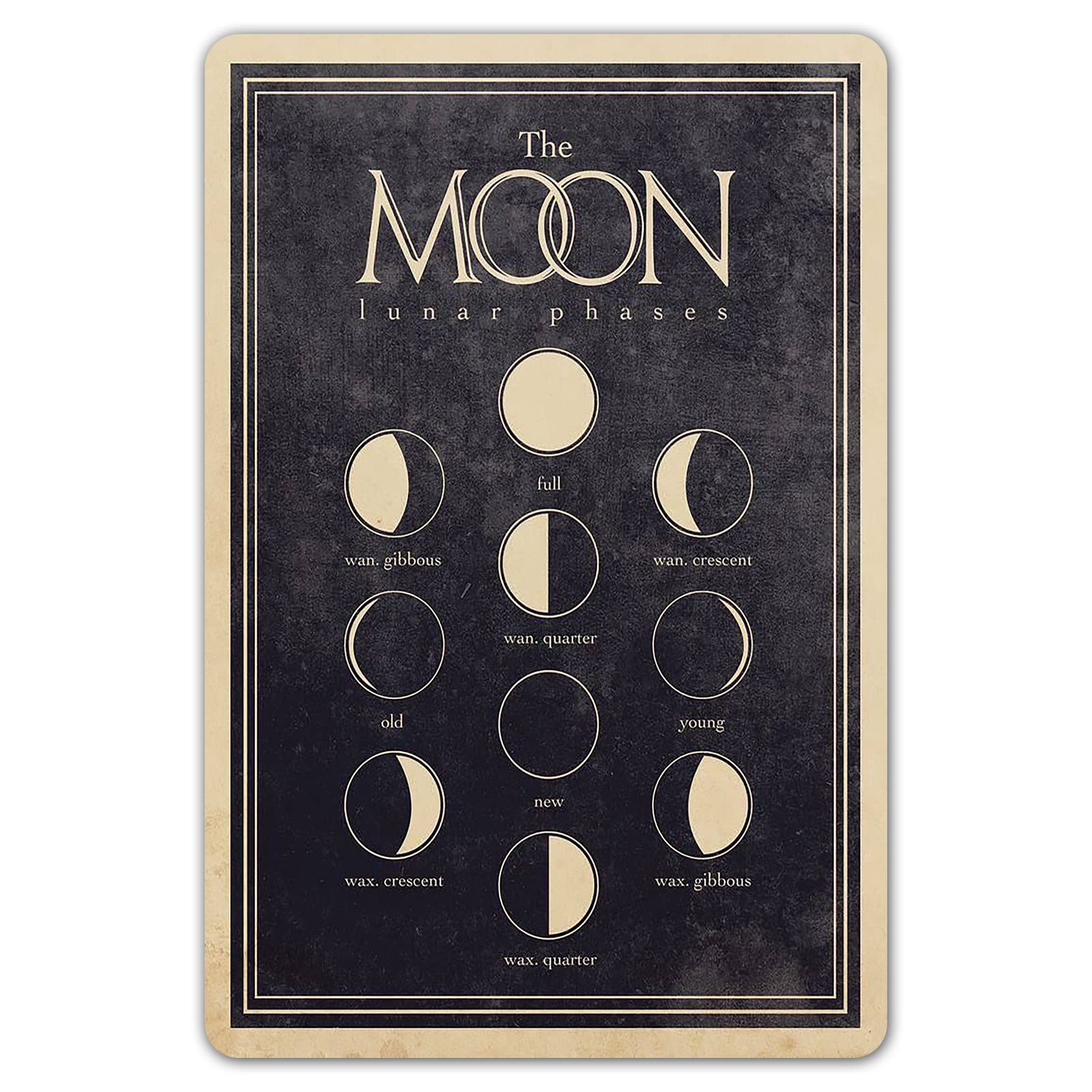 Ylens The Moon Lunar Phases Knowledge Poster, Retro Home Room Wall Decor, Farmhouse Vintage Metal Signs Decoration 12x8 Inch