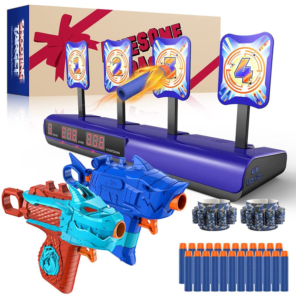 Amazon.com: Shooting Game Toy Gift for Kids Toy Gift for 5 6 7 8 9 10 11  12+ Year Old Boys Electronic Shooting Target for Nerf with 2 Foam Blaster  Toy &