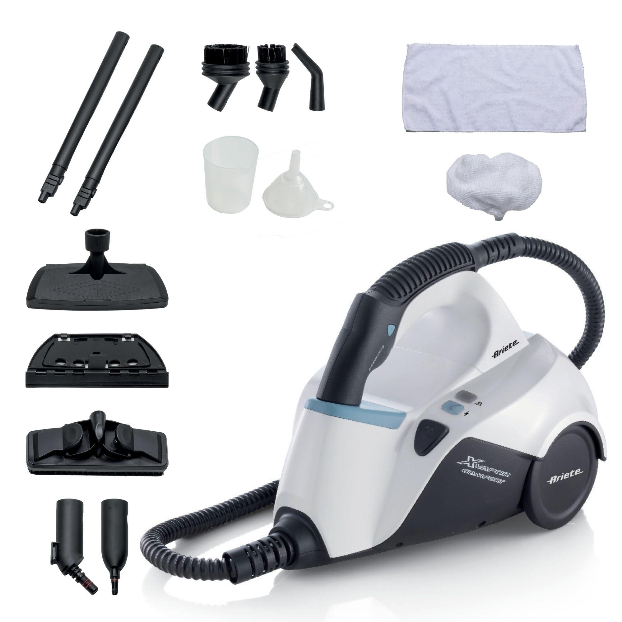 Ariete 4145 Limpiadora de vapor con 10 accesorios, 1500 W, 18/8 Stainless Steel, blanco azul