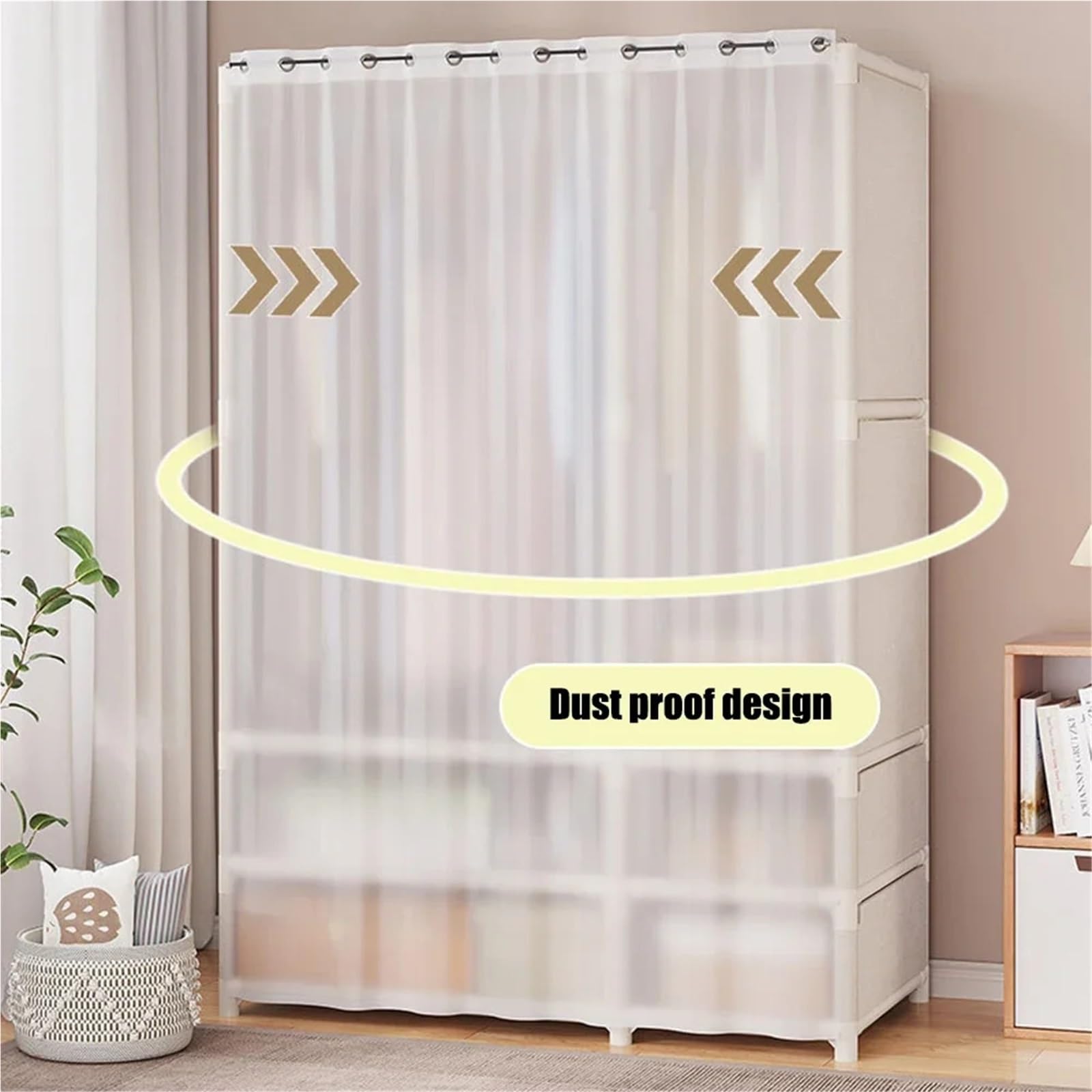 Leinwand-Kleiderschrank Haushalt Schlafzimmer Kleiderschrank Tragbare Montage Lagerung Schrank Große Kapazität Leinwand Einfache(Single with Drawers)