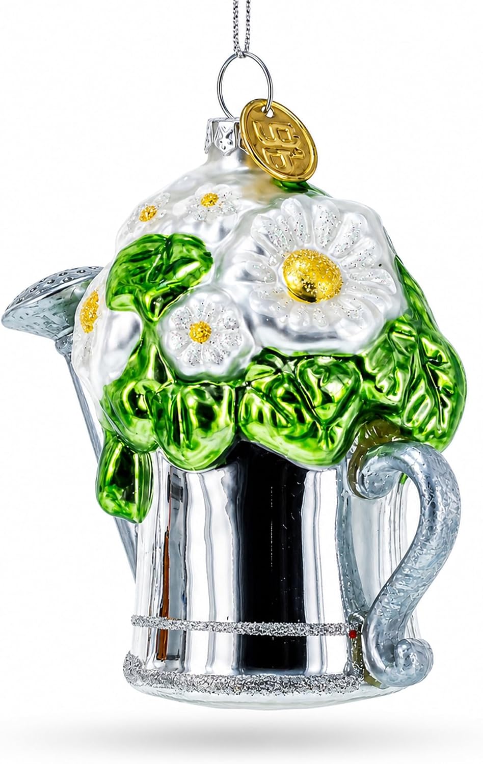 Floral Watering Can Glass Christmas Ornament image 3