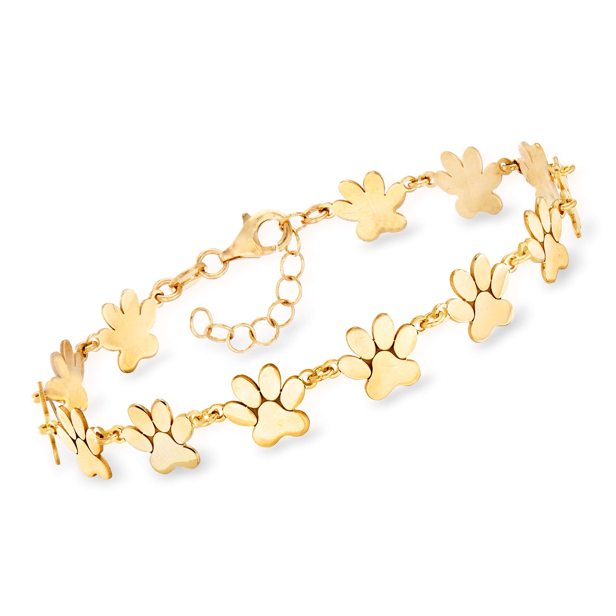 Ross-Simons Italian 18kt Gold Over Sterling Paw Print Bracelet. 7 inches