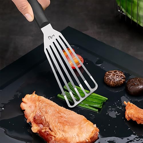 Miniatura 4 de MIU - Espátula de pescado de acero inoxidable, metal flexible ranurado, espátula ligera para barbacoa, hoja de 6.5 pulgadas, mango de plástico con