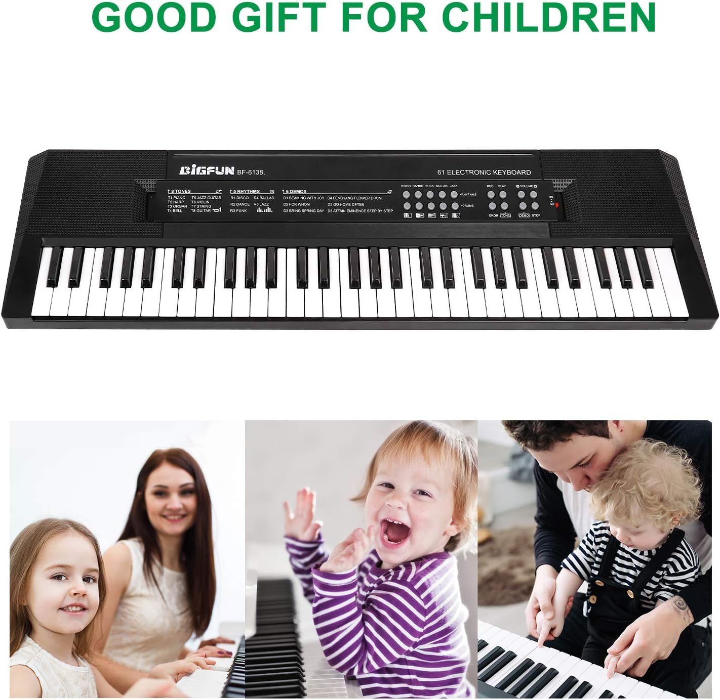 Pianino z 61 klawiszami dla dzieci, klawiatura muzyczna z mikrofonem, przenośne elektroniczne pianino edukacyjne, prezent dla początkujących chłopców i dziewcząt w wieku 3-12 lat, wbudowane głośniki i