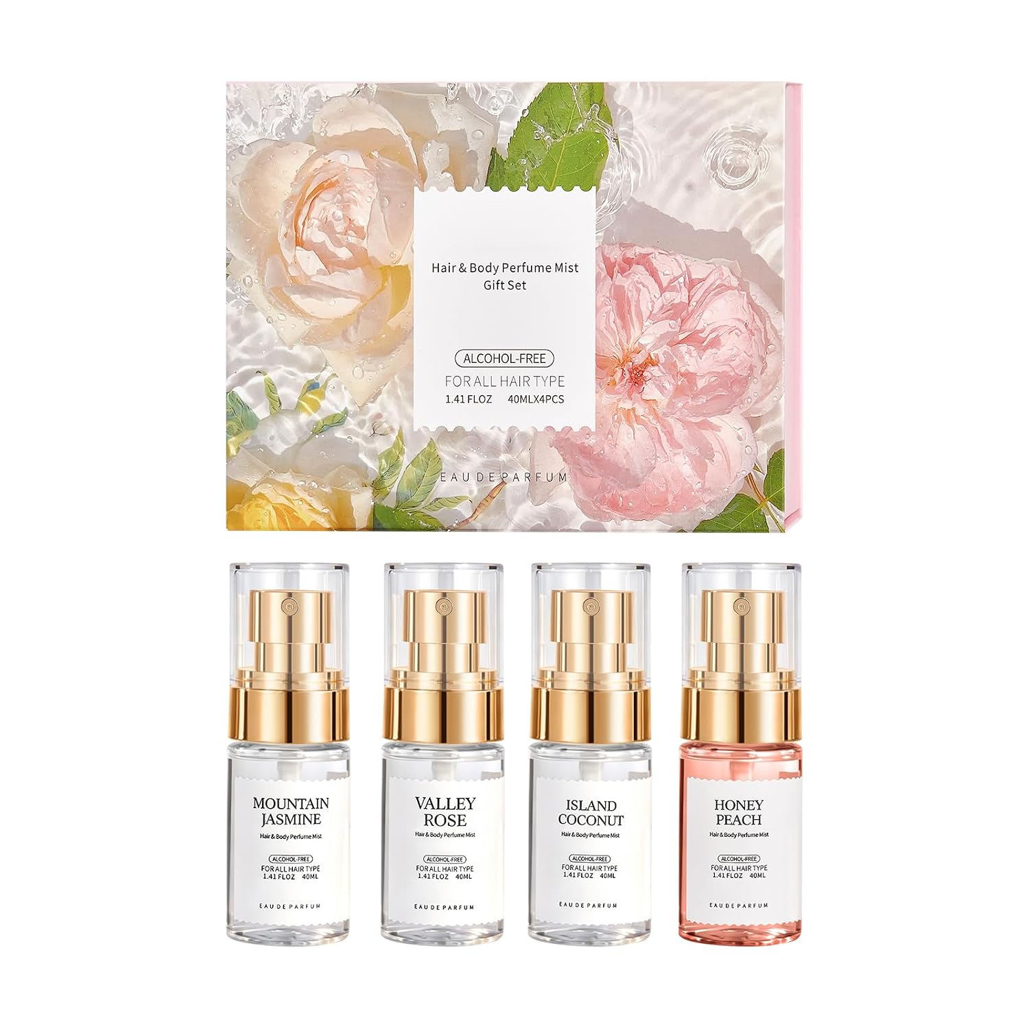 Hair & Body Perfume Mist for Women Coconut、Jasmine、Rose、Peach 4PCS