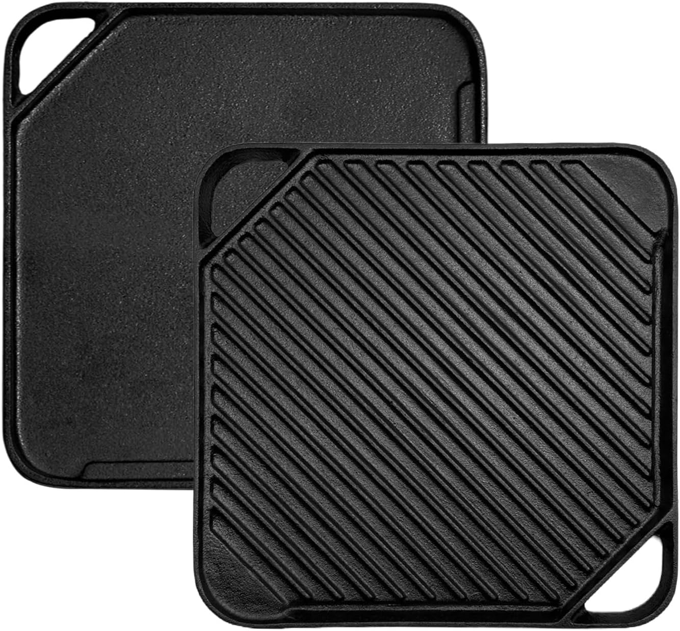 Cast Iron Reversible Grill/Griddle, 10.5-Inch Double Handled Cast Iron Stovetop Grill/Griddle