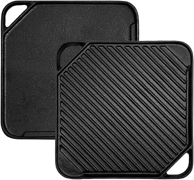 Cast Iron Reversible Grill/Griddle, 10.5-Inch Double Handled Cast Iron Stovetop Grill/Griddle