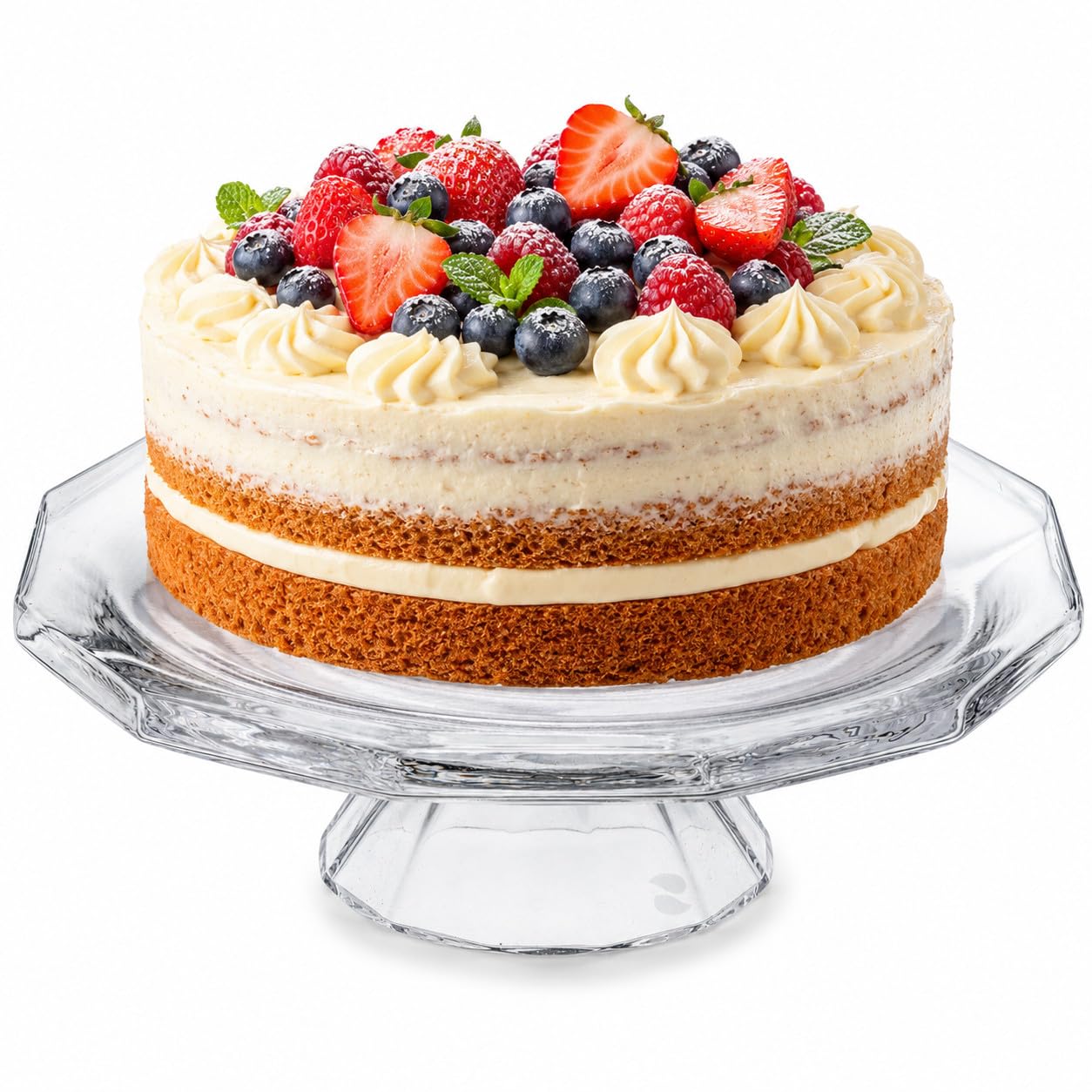 Queensway Home & Dining 24cm Handcrafted Crystallin Glass Footed Cake Stand, Clear Pedestal Cake Plate Display Server for Cakes, Pastries, Desserts, Afternoon Tea & Entertaining