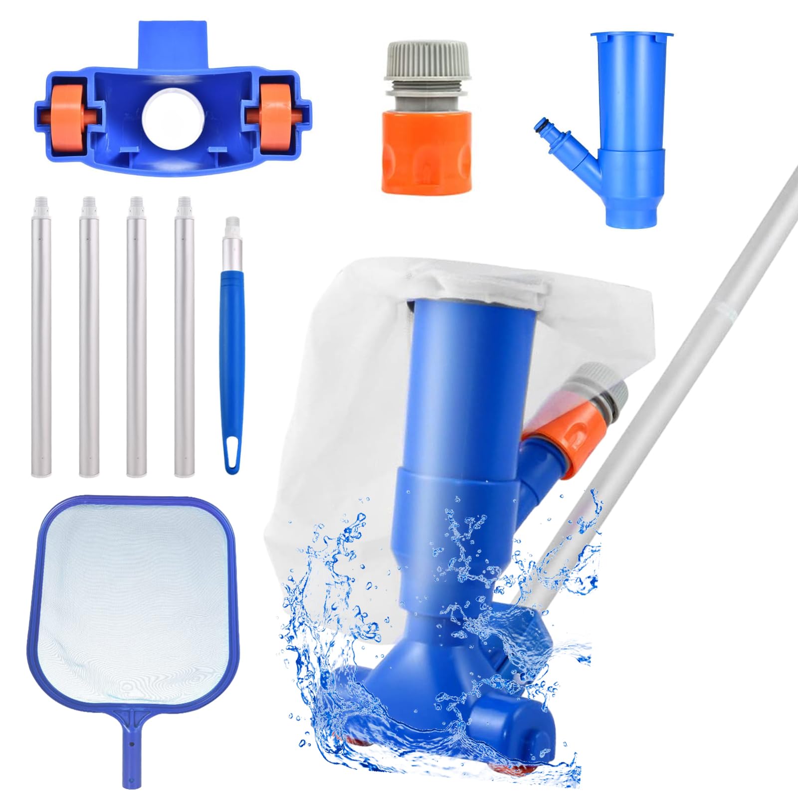 Aspirador de Piscina, Kit de Limpieza Piscina,Aspiradoras de Mano para Piscinas con 4 Postes de Aluminio Extraíbles, para Piscinas sobre el Suelo,Estanques,Piscinas Inflables, de Hidromasaje,de SPA