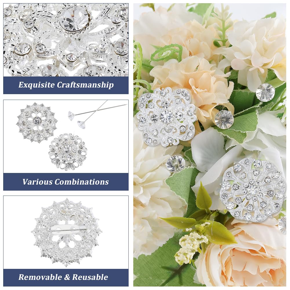 113 broche de Plata con Diamantes de Imitación Broche de Flores Alfiler de Ramo con Cabeza Recta Flores A Granel Ramillete Kit de Joyería para Boda Accesorio Insignia de Solapa Decoración DIY