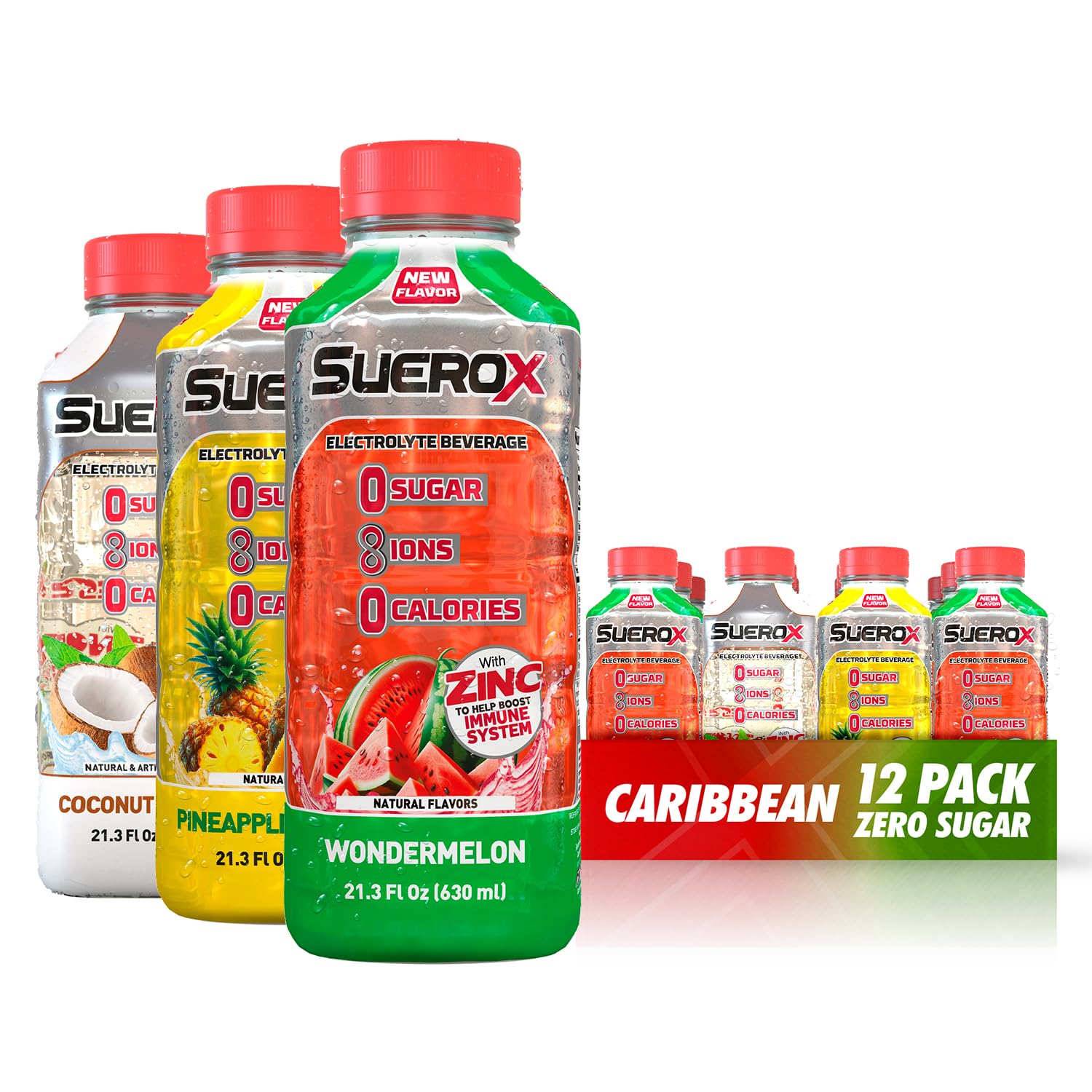 SueroX Sugar Free Electrolyte Drink, Caribbean Pack, 21.3 Fl Oz, 12 Count