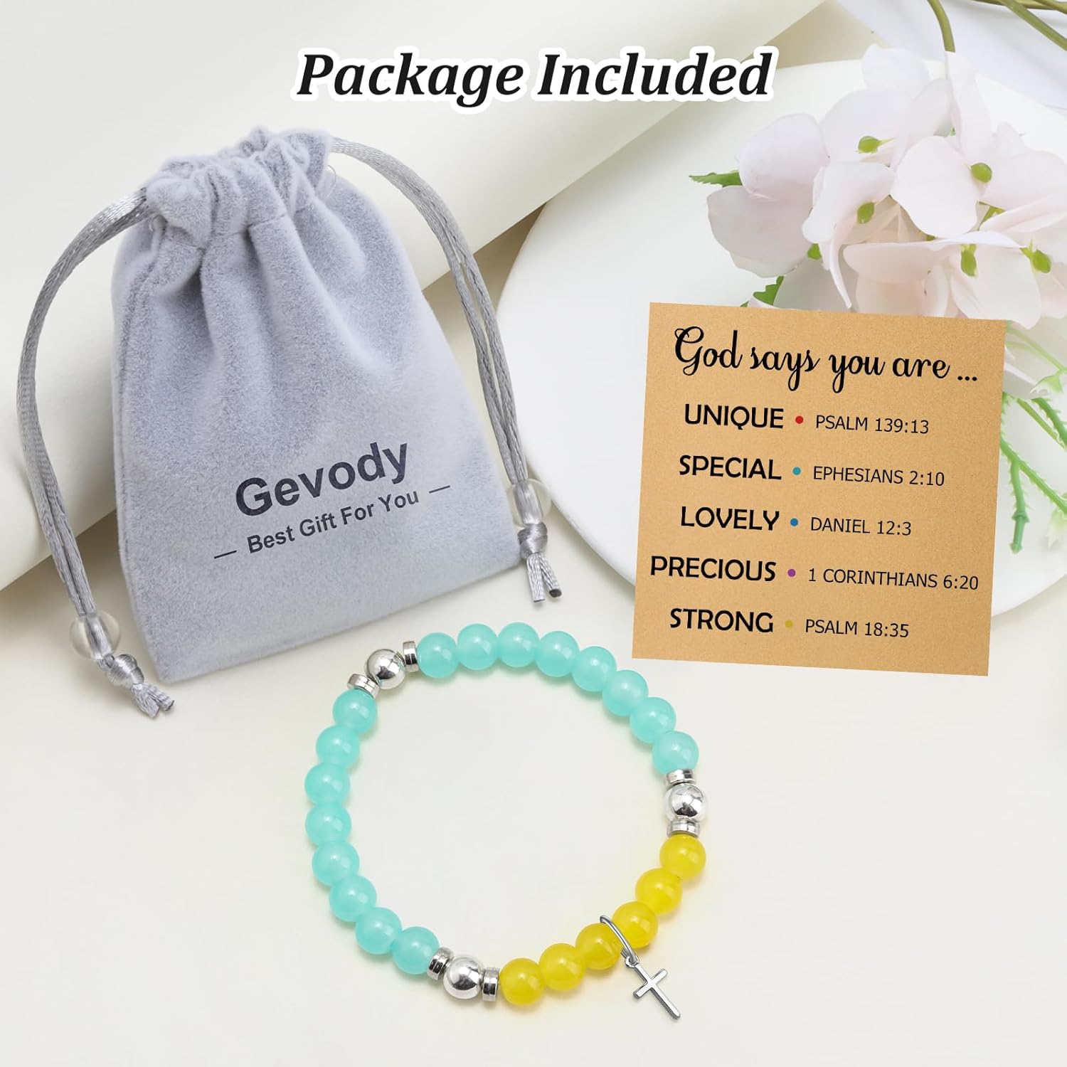 Religious Christian Bracelet for Women Encouragement Gifts for Sister Daughter Best Friend Baptism Beaded Stretch Bracelets Confirmation Gifts Spiritual Inspirational Present Christian Jewelry - Image 6