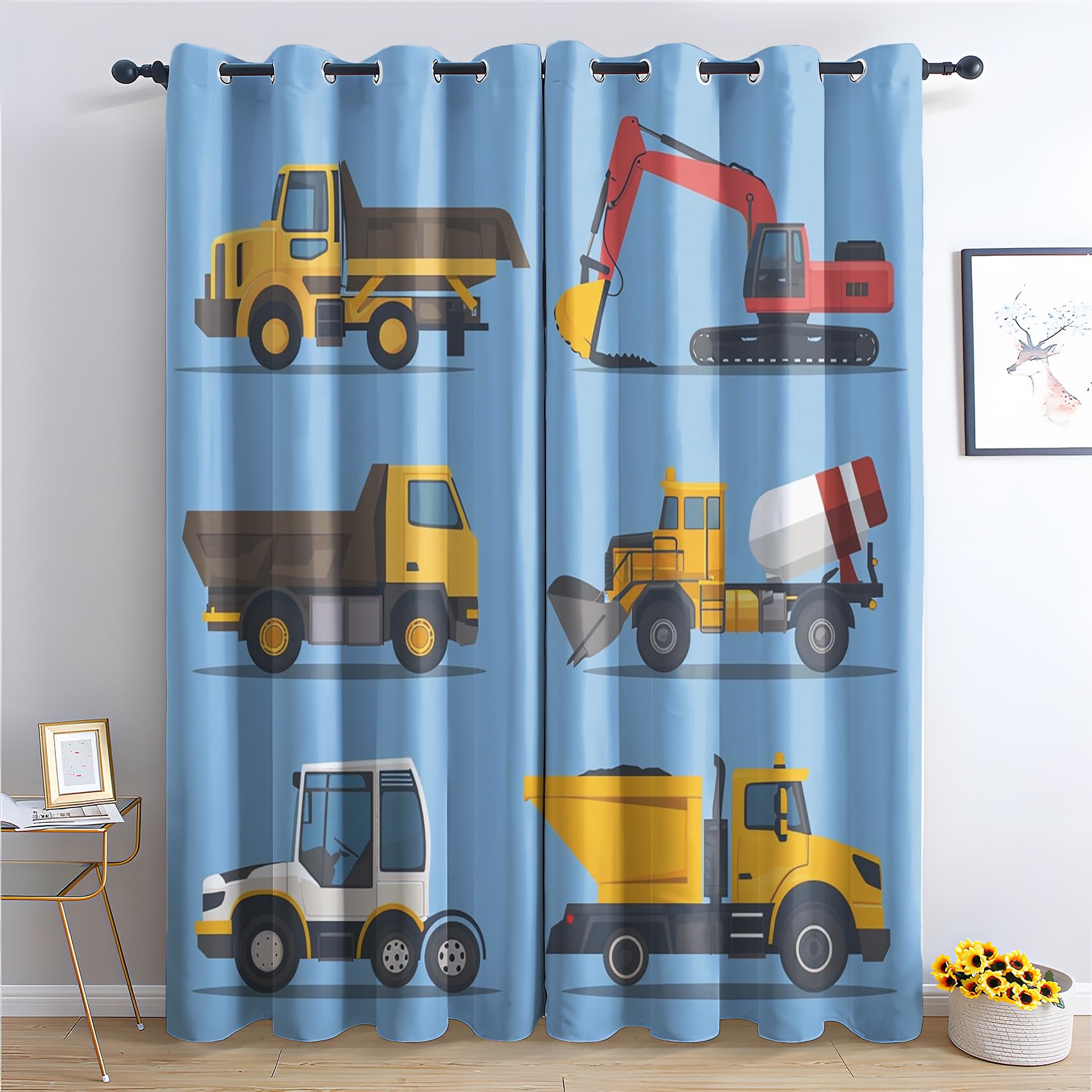 zcwl Truck Curtains for Bedroom Living Room - Kids Boys Blackout Curtains - Thermal Eyelet Curtains & Drapes - 84 Drop Patterned Window Treatments - 52x84 Inch (W x L) 2 Panels